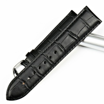 Bamboo Joint Calfskin Leather Watch Band Strap with Stainless Steal Buckle - Black / Width 19mm - intl  
