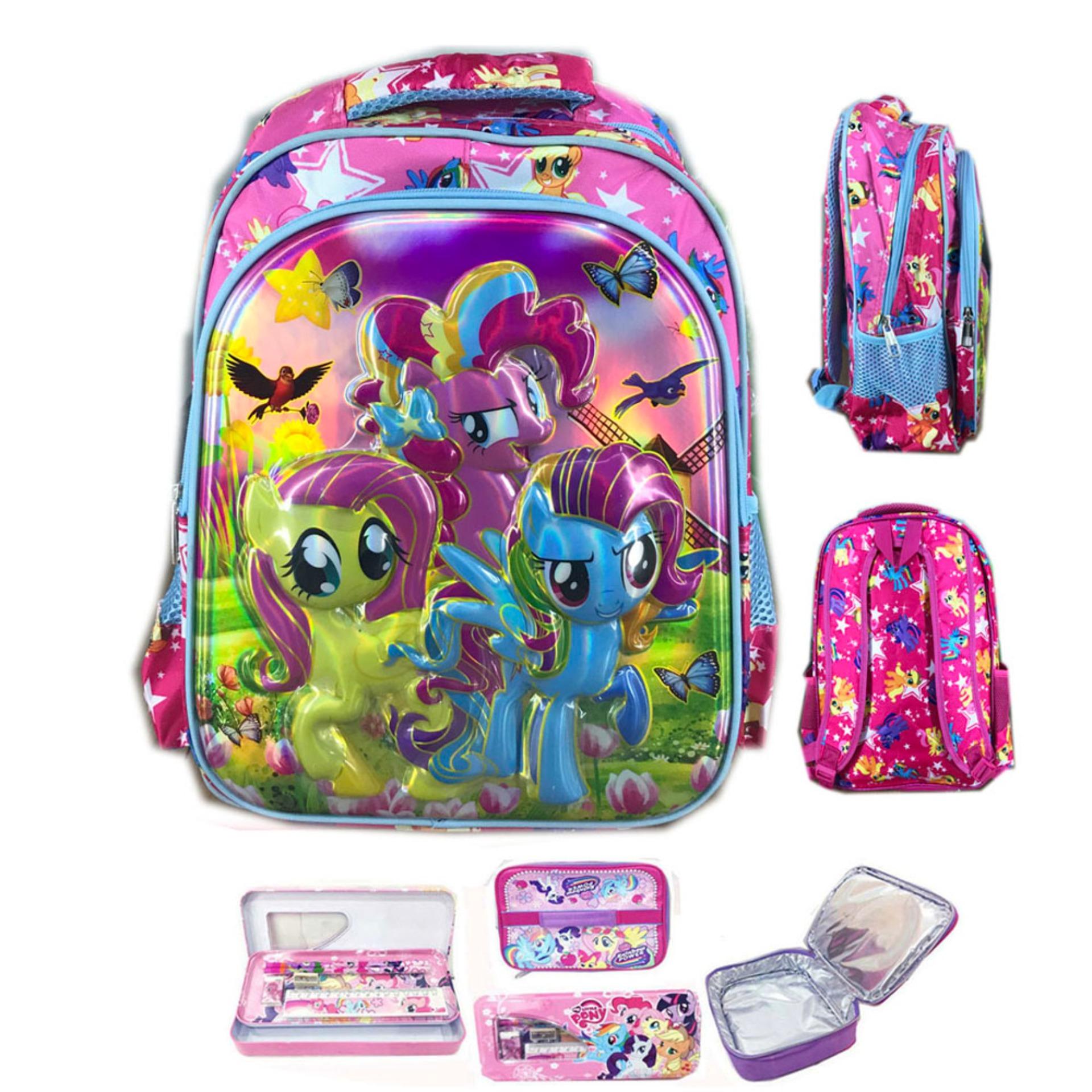 BGC 6 Dimensi My Little Pony Tas Ransel Anak Sekolah SD IMPORT + Lunch Bag ALuminium