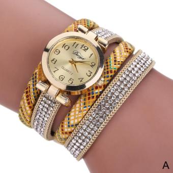 Bigskyie fashion wanita Stainless Steel Kulit Strap jam tangan gelang kepang kuarsa Keemasan gratis pengiriman  