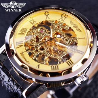 Black Gold Male Clock Men Relogios Skeleton Mens Watches Top Brand Luxury Montre Homme Leather Wristwatch Men Mechanical Watch - intl  