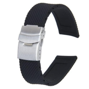Black Waterproof Grids Sports Silicone Rubber Watch Strap Band Deployment Buckle 22mm - intl  