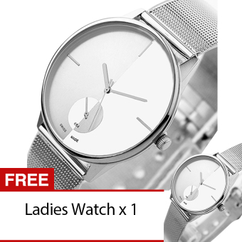 Bluelans® perempuan haid pasangan kekasih kuarsa jam tangan Stainless Steel putih [membeli 1 mendapatkan 1 gratis]  