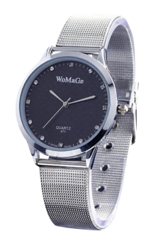 Bluelans® Women's Black Silver Stainless Steel Dial Quartz Wristwatch  