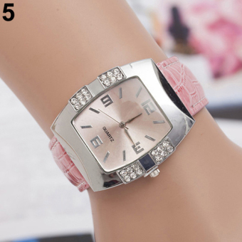 Bluelans® Women's Rhinestone Faux Leather Analog Quartz Watch Pink  
