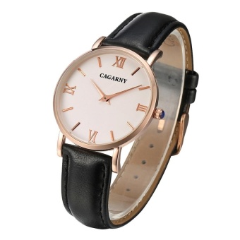 CAGARNY 6813 Concise Style Ultra Thin Rose Gold Case Quartz Wrist Watch With Leather Band For Women(Black) - intl  