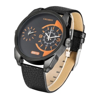 CAGARNY 6813 Fashionable Dual Clock Quartz Business Wrist Watch With Leather Band For Men(Black Case Black Band) - intl  