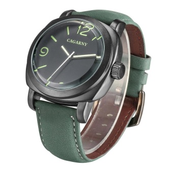 CAGARNY 6833 Fashionable Concise Three Needles Quartz Wrist Watch With Leather Band and 24-hour Indication and Calendar Function For Couples(Green Scale) - intl  