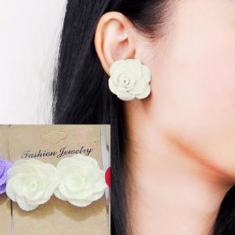 Gambar Cannies Anting Korea Fabric Three Camellia flower earrings   JLR001