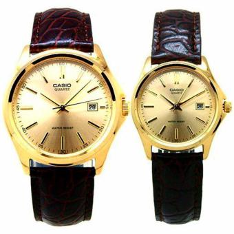 Gambar Casio Analog MTP LTP1183 9A Original Jam Tangan Couple Leather Strap (Coklat Gold)