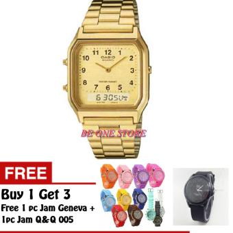 Casio Standard AQ-230A-7DMQ - Jam Tangan Wanita- Stainless Steel + Jam Geneva + Jam Q&Q 005 Black  