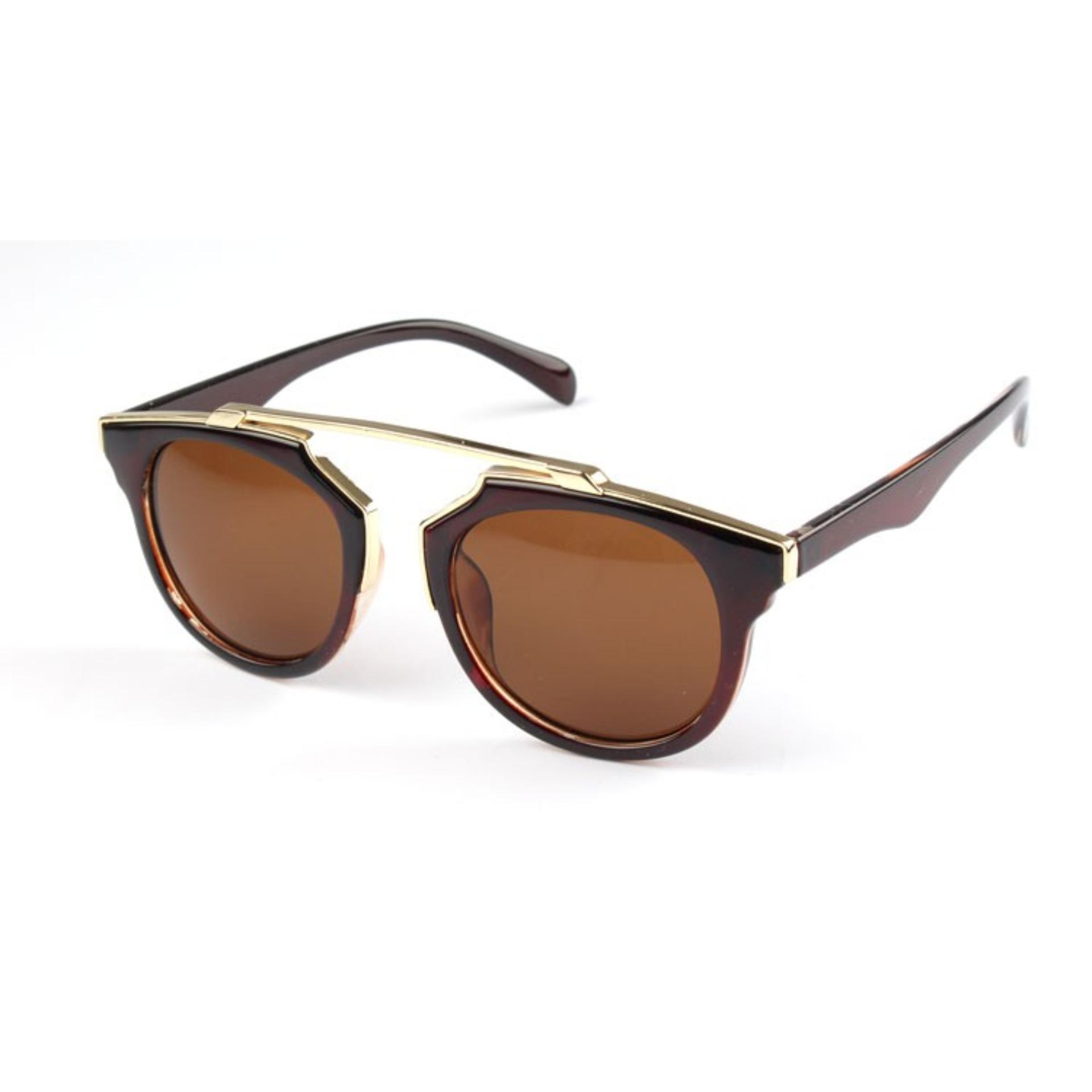 Cat Eye Retro Sunglasses - Kacamata Wanita - Hitam - CHF 008 BROWN