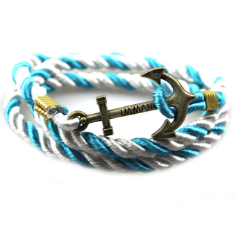 Gambar CatWalk Handmade Braided Leather Vintage Boat Anchor WristbandBangle Bracelet (Blue)