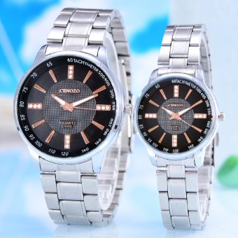 Cenozo - Jam Tangan Pria & Wanita - Body Silver - Black Rose Dial - Silver