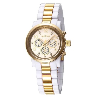 chechang WEIQIN Brand Women Watches Trendy Fashion Rose Gold White Rhinestone Round Dial Quartz Wrist Watch Clock Feminino (white gold white)  
