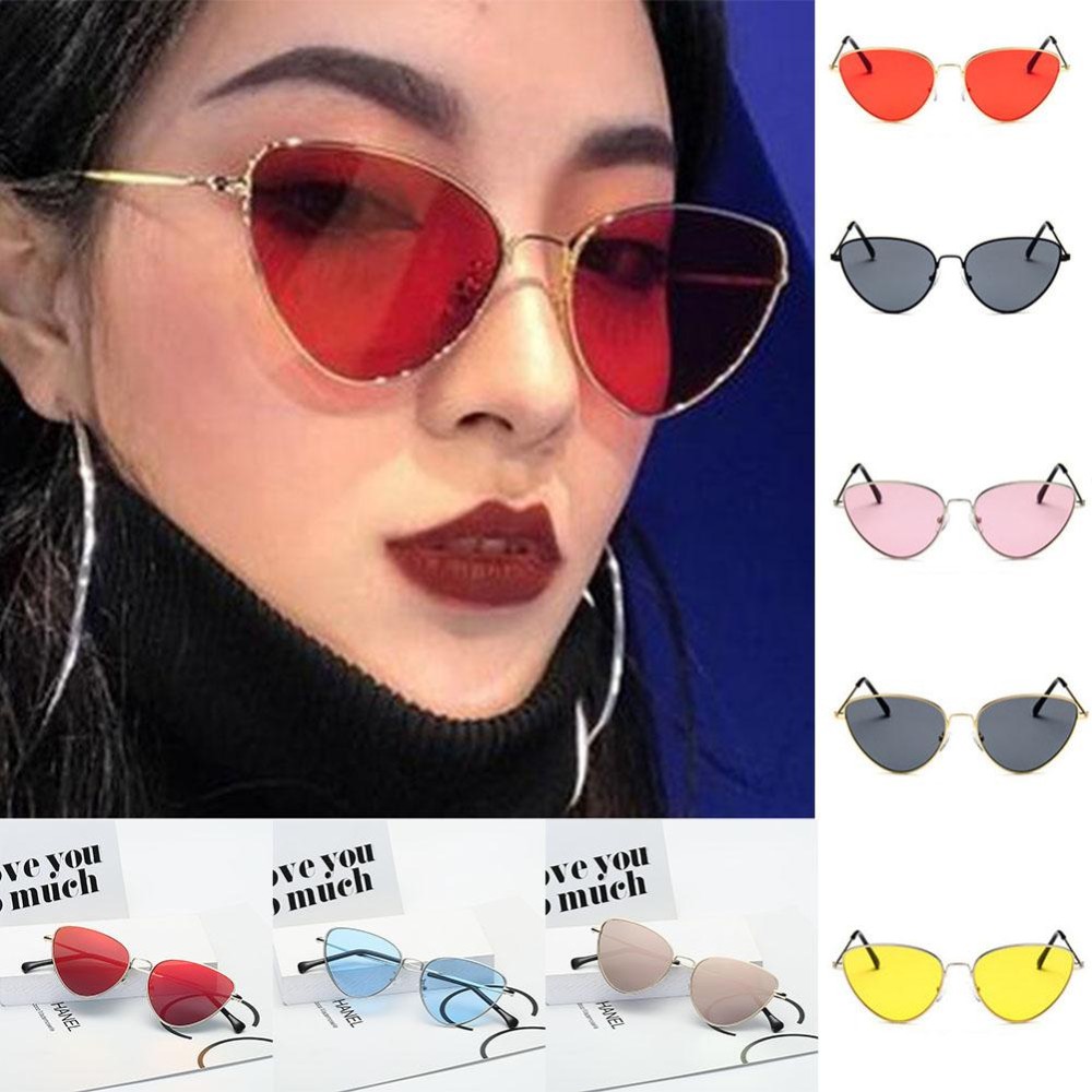 Chic Wanita Cat Eye Sunglasses Retro Logam Baru Fashion Protection Ocean Mirror Sunglass UV400, Golden Black Silver Frame-Intl