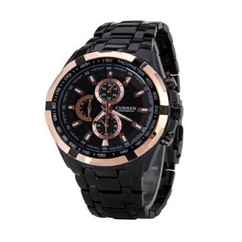 Classical Men's Black Stainless Steel Strap Business Watch  