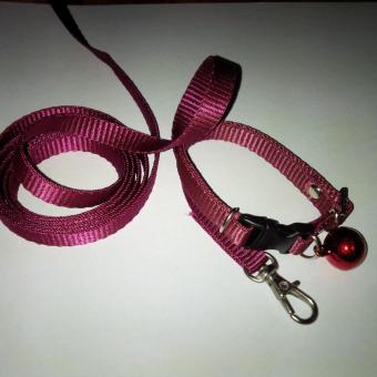 CollarKalung uk S + Leash Merah Maroon untuk Kucing Kelinci Musang Puppy Small breed