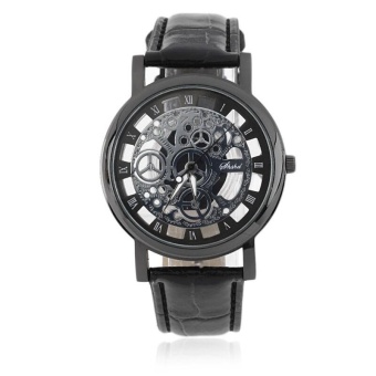 Cool Design Hollow Out Transparent Dial PU Leather Wrist Watch Gift New - intl  