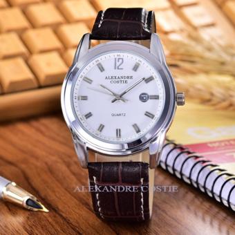 Costie Land - Jam Tangan Wanita- Body Silver/White Dial -Costie Land - CL- 5255L-SW-Brown Leather  
