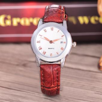 Costie Land - Jam Tangan Wanita - Body Silver/White Dial -Costie Land -CL- 5517F-L-SW-TGL-(RoseGold)-Brown Leather  
