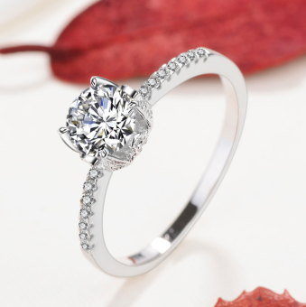 Crown s925 sterling silver berongga bola tepi cincin