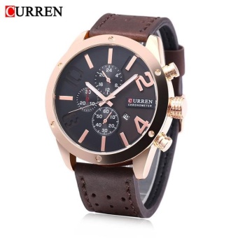 Curren 8243 Calandar Male Business Quartz Watch 30m Water Resistance Leather Band Wristwatch Dark Brown Gold - intl  