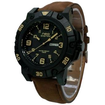 Gambar Digitec Neo N1104 TH Jam Tangan Pria Strap Leather Coklat Lis Kuning