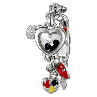 Disney Women's MK2058 Mickey Mouse Silver-Tone Sunray-Dial Charm Bracelet Watch - Intl  