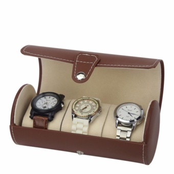 DJ Top Quality Pu Leather 3 Grid Watch Travel Round Display Boxwatches Jewelry Case Organizer Storage Boxes Wbg1011 - intl  