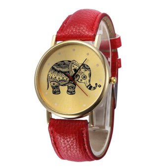 Elephant Patterns Leather Band Analog Quartz Vogue Wrist Watches Red - intl  