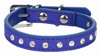 Gambar EOZY Fashion PU Leather Pet Collars Dog Puppy Luxury RhinestonesCollars M (Blue)   intl