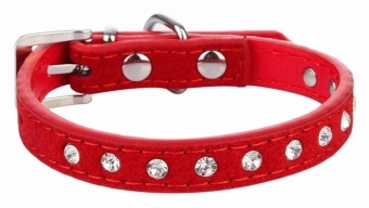 Gambar EOZY Fashion PU Leather Pet Collars Dog Puppy Luxury RhinestonesCollars M (Red)   intl