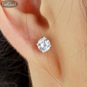 Gambar EsoGoal Diamond Silver kancing anting antings wanita Stainless Steel Sterling telinga ring, 1 pasang