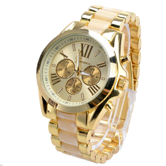 Gambar ETOP pakaian pria kuarsa baja penuh gaun kasual jam tangan wanitajam tangan wanita Gold Dial arloji Alloy (putih)   International