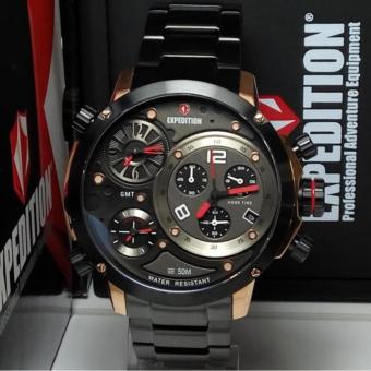 Expedition Jam Tangan Pria Expedition E6706MT Triple Time Black Rosegold Stainless Steel  