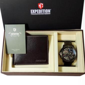 Expedition Jam Tangan Pria Expedition E6742MT Triple Time Black Stainless Steel Box Set  