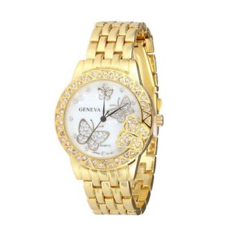 Exquisite Luxury Women Man Diamond Butterfly Quartz Watch Wrist Watch Gold  