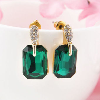 Fang Fashion Wanita Berlapis Emas Zamrud Asli Kristal Berlian Imitasi Anting Tindik Telinga Hadiah Natal (
