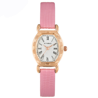 Fashion Color Women Girlfriend's Leather Casual Hour Square Surface Waterproof Quartz Wrist Watches-Pink(3611)  