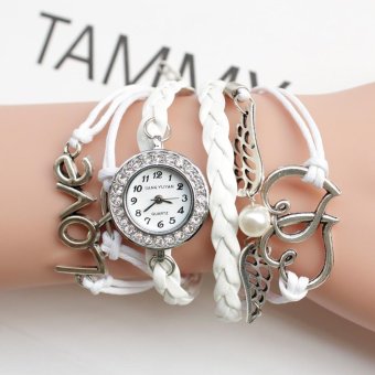 Gambar fehiba 2016 Brand Watches Women Rhinestone Creative PU Leather Strap Wristwatch Fashion Dress Bracelet Quartz Watch Shock Clock Gift (White)   intl