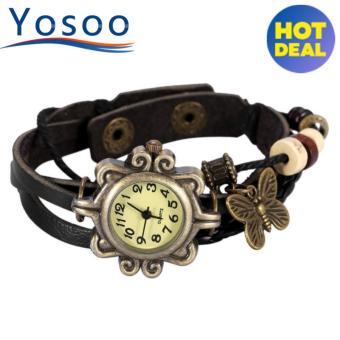 Female Roman Braid Weave Bracelet Quartz Decoration Wristwatch Black - intl  