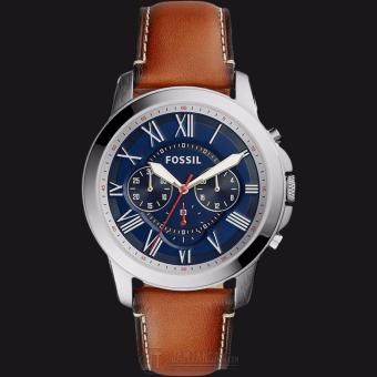 Fossil FS5210 Grant Chronograph Blue Tone Dial Light Brown Leather Strap - Jam Tangan Pria  