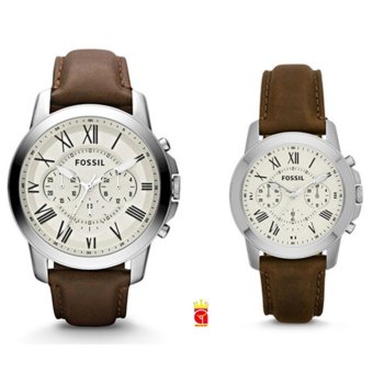 Fossil Jam Tangan Couple FS4735-4839 Grant Chronograph Dial Brown Leather Couple Watch  