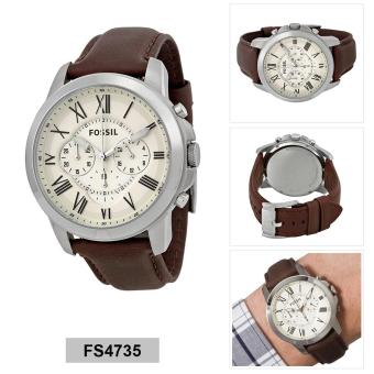 Gambar Fossil Watch Grant Chronograph Brown Stainless Steel Case Leather Strap Mens NWT + Warranty FS4735