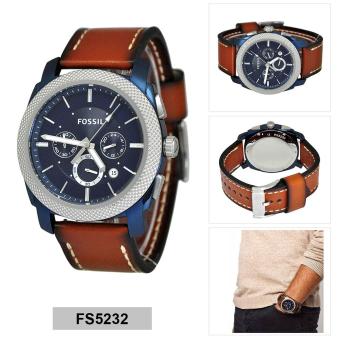 Gambar Fossil Watch Machine Chronograph Brown Stainless Steel Case Leather Strap Mens NWT + Warranty FS5232