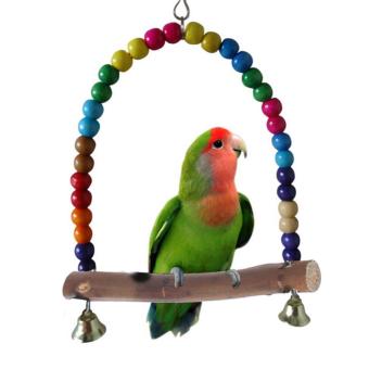 Gambar fuskm Wooden Bird Swings Toys Bird Swings Stand Hanging,Multicolor