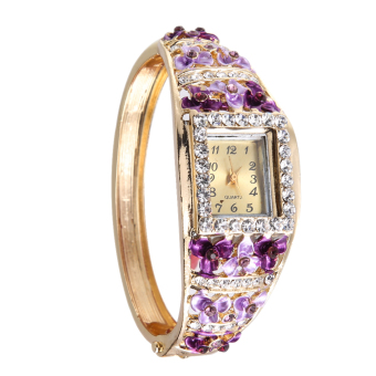 Gaun wanita jam tangan gelang bunga berlapis berlian imitasi kuarsa No. 2  