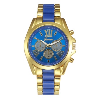 Geneva Alloy Card Steel Watch Three Gold Watch- Blue Gold - intl  