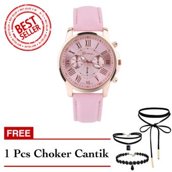 Geneva Free Choker Cantik - Jam Tangan Wanita - Pink Muda - Strap Kulit - TPT4122705PINK1 FREE CHOKER  