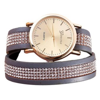 Geneva Jam Tangan Wanita Analog Women Lady Crystal Bracelet Quartz Braided Winding Wrap Wrist Watch - GREY  